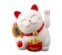 Lucky Cat Figure with Battery Operated Arm Motion for Tabletop or Dashboard Placement in Various Settings (White)
