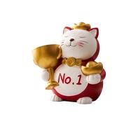 Lucky Cat Figurine - Zen Home Decor, Red Cat Statue for Hallway Decoration, Cute Cat Sculpture, Flat Tray Key Holder, for Cat Lovers