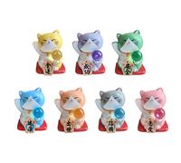 Lucky Cat Figurines Vivid Expression Collectible Smooth Surface Kawaii Lucky Cat Car Desktop Ornaments for Home 7pcs