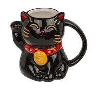 Lucky Cat Mug, Lucky Cat, Dolomite Ceramic, Black and White, 500 ml, 15 x 10.5 x 13.5 cm, Maneki Neko Design, in Gift Box (Black)