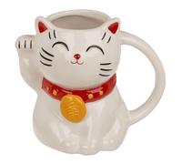 Lucky Cat Mug, Lucky Cat, Dolomite Ceramic, Black and White, 500 ml, 15 x 10.5 x 13.5 cm, Maneki Neko Design, in Gift Box (White)