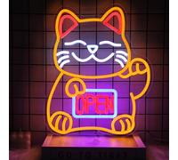 Lucky Cat Neon Sign Open LED Signs for Japanese Room Decor Fortune Cat Neon Light Dimmable Open Neon Signs for Wall Restaurant Ramen Shop Izakaya Sushi Bar Decor Business Openings