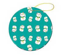Lucky Cat Round Christmas Ornaments Xmas Tree Hanging Craft Decorations Funny Novelty 2.8 X 2.8 Inch