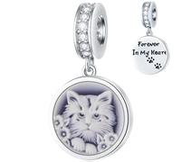 Lucky Cat Round Pendant Charms, Shell-made 3D Kitten Cat Dangle Beads, fit Pandora Animal Bracelet, Gift for Wife/Grandma/Pet Lover/Christmas