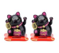 Lucky Cat, Solar Powered Maneki Neko Beckoning Lucky Cat Fengshui Cat Waving Cat Japanese Fortune Cat for Home Car Decor (Black*2pcs)