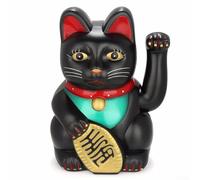 Lucky Cat Statue 5 Inch Maneki Neko Figurine Feng Shui Wealth Cat Waving Cat Ornament Japanese Gold Fortune Cat for Cashier Desk Decoration Home Office Store(Black)