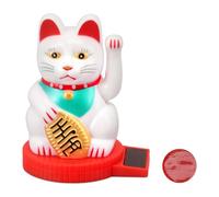 Lucky Cat Waving Arm, Solar Powered Waving Cat Japanese Maneki Neko Solar Fortune Cat with Waving Hand Paw Up for Feng Shui Welcoming Beckoning Cat Statue Decoration(White)