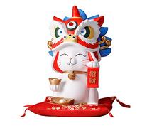 Lucky Cat Waving Arm, Vivid and Lovely Chinese Cat, Fortune Cat Figure Ornament Fortune Cat Saving Pot Coin Bank Decoration for Shop Office(White)