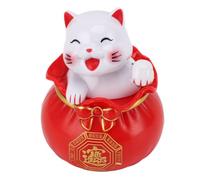 Lucky Cat Waving Solar Fortune with Moving Arm Cut Figures Chinese Feng Shui Good Luck Wealth Welcoming for Car Decoration and Home Office Desk ortune Cat Waving Cat Solar Powered (Small Eye Red)
