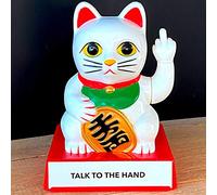 Lucky Cat with Attitude - Cattitude! Desk accessory with Waving Arm. 4 Changeable hands for different expressions + 12 message cards. 9.8 x 12.6 x 9.5cm