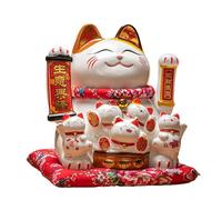 Lucky Cat With Waving Arm,Wealth Welcoming Cat,Lucky Fortune Cat With Waving Arm,Fortune Lucky Cat,Ceramic Waving Arm Cat Statue,Battery Powered,Ceramics,Home Office Car Dashboard Decor