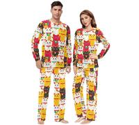 Lucky Cats Red Colorful Lightweight Pajamas Set for Unisex, Unisex Two Piece Pajama with Elastic Waistband, Lucky Cats Red Colorful, XXL