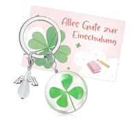 Lucky Charm First Day of School Keyring - Clover Leaf Lucky Charm School First Day Gifts with Guardian Angel & Card - Ideas School Cone Filling Girls, Gifts for School Four Leaf
