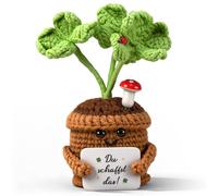 Lucky Charm Knitted Four Leaf Clover Encouragement Gifts, Handmade Crocheted Flowers Pocket Hug Plant Gift, Lucky Charm Teacher's Day, Get Well Soon Exam Gifts