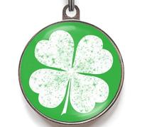 Lucky Clover Dog Tag - Add Your Info to The Back - Four-Leaf Shamrock Pet ID - Irish Inspired Green Charm - 2 Sizes for Dogs & Cats