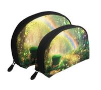 Lucky Clover Forest and Gold Coin Trail Printed Makeup Bags 2-Piece Portable Shell Travel Toiletry Bag
