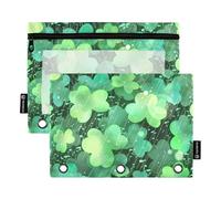 Lucky Clover St Zipper Pencil poucheses 3 Rings Binder with Clear Window Rings folders with Pockets Big Capacity Pencil case 3 School Class Office Organizers Multicolored 2 PCS