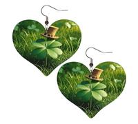 Lucky Clover Tree Elf Hat Leather Earrings for Women Heart Earring Lightweight Dangle Drop Earring Set Jewelry Gift