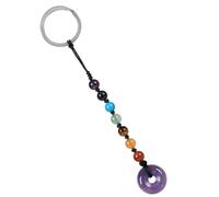 Lucky Coin Gemstone Keychain Women Men, 7 Chakra Crystal Beads Key Ring