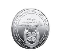 Lucky Commemorative Coin with Horseshoe and Four-Leaf Clover Design, Silver-Tone Wish Coin with Birthday Blessing Message, Inspirational Collectible Metal Coin for Display and Collection, 4cm Iron Mat