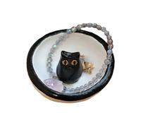 Lucky Cute Cat Ceramic Trinket Ring Tray, Kitty Ring Holder Jewelry Bowl, Dish Tray for Jewelry Storage Porcelain Trinket Plate, Luxury Style Home Desktop Ornaments