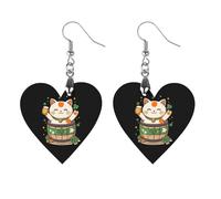 Lucky Cute Cat Shamrocks Beer Printed Wooden Earrings for Women Trendy Lightweight Charms Pendant Jewelry Apricot Shaped