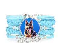 Lucky Diffraction Shepherd Dog Love Adjustable Leather Braided Bracelet Blu