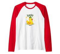 Lucky Duck: Charming St. Patrick's Day Rubber Ducky Raglan Baseball Tee, Men, Red/White, M
