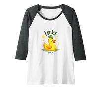 Lucky Duck: Charming St. Patrick's Day Rubber Ducky Raglan Baseball Tee, Women, Dark Heather/White, L