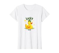 Lucky Duck: Charming St. Patrick's Day Rubber Ducky T-Shirt, Women, White, XL