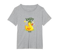 Lucky Duck: Charming St. Patrick's Day Rubber Ducky T-Shirt, Women's Plus, Heather Grey, 4X
