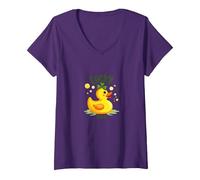 Lucky Duck: Charming St. Patrick's Day Rubber Ducky V-Neck T-Shirt, Women, Purple, L