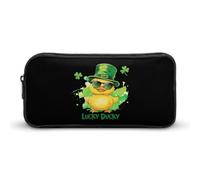 Lucky Ducky with Glasses Four Leaf Clover Large Pencil Case Big Capacity Pencil Pouch Pen Bag Marker Pen Case for Women Men