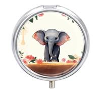 Lucky Elephant Pill Box Medicine Pill Organizer 3 Compartment Daily Pill Case Small Pill Container Round Pill Holder Travel Pill Box Metal Pill Case for Purse Pocket
