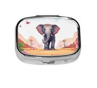 Lucky Elephant Pill Case 2 Compartment Pill Box Portable Metal Pill Organizer Cute Travel Pill Container Vitamin Organizer for Purse Pocket Travel Gift