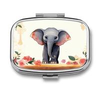 Lucky Elephant Portable Pill Box with 2 Compartments, Travel Pill Case with Square Metal Mirror for Medication Storage, Medicine Box to Hold