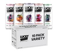 Lucky Energy Sugar Free Energy Drinks 16 Fl Oz Cans (Pack of 10) Healthy Energy Drink Variety Pack with Maca, Ginseng, Taurine, Beta-Alanine, 200mg Caffeine (Packaging may vary).
