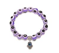 Lucky Evil Eye Bracelets Set Colorful Turkish Amulet Hamsa Evil Eye Beaded Charm Stretch Elastic Bracelet for Women Men, Adjustable, Metal, glass