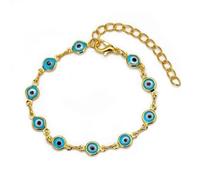 Lucky Eye Cross Heart Fatima Hand Charm Bracelet Adjustable Drip Oil Turkish Evil Eye Bracelet for Women Girls Jewelry (Gold-Ligt blue)