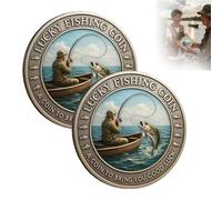 Lucky Fishing Coin - Good Luck Fisherman Token, Good Luck Angler Collectible Keepsake, Engraved Fisherman Big Fish Design Token, Unique Gift for Fishing Enthusiasts (2PCS)