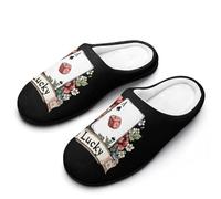 Lucky Flower A Poker Mens Winter Warm Slippers Rubber Sole Comfortable Cotton House Shoes For Daily Wear 13-14（46-47）