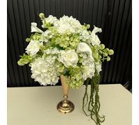 Lucky flower Artificial Rose Balls with Hydrangea and Berries, White Fake Flowers & Green Foliage Centerpiece, Silk Floral Arrangement Bouquet for Wedding Tables Party Home Decor (45cm)