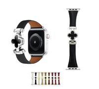 Lucky Flower Leather Strap For Apple Watch Ultra/SE11/10/9/8/7/6/5/4/3/2/1, Apple Watch Leather Band, Magnetic Buckle Replacement Thin Strap for Iwatch Series 38-49mm (BLACK/SILVER, 38/40/41/42mm(S10