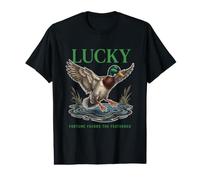 Lucky Flying Mallard Duck Fortune Favors The Feathered Value Graphic T-Shirt