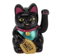 Lucky Fortune Cat,12.7cm/5 inches Cute Lucky Cat with Waving Arm Solar Energy Welcoming Cat Light Sensor Ornament Chinese Feng Shui Decoration (Black)