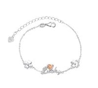 Lucky Four Leaf Clover Birthstone Bracelet 925 Sterling Silver 4 Leaf Clover November Citrine Heart Birth Stone Bracelet Adjustable Topaz Bracelets, Jewelry Birthday Gift for Women Girls Daughter Mom