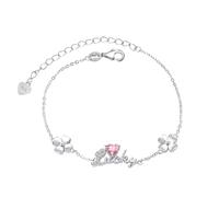 Lucky Four Leaf Clover Birthstone Bracelet 925 Sterling Silver 4 Leaf Clover October Tourmaline Heart Birth Stone Bracelet Adjustable Cubic Zirconia Bracelets, Birthday Jewelry Gift for Women Girls