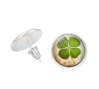 Lucky Four Leaf Clover Stud Earring for Women Simple Statement Dainty Lucky Irish Shamrock Green Clover Flower Earrings Piercing Tragus St. Patrick's Day Good Luck Jewelry Festival Accessories, S