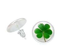 Lucky Four Leaf Clover Stud Earring for Women Simple Statement Dainty Lucky Irish Shamrock Green Clover Flower Earrings Piercing Tragus St. Patrick's Day Good Luck Jewelry Festival Accessories, S