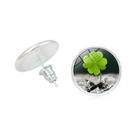 Lucky Four Leaf Clover Stud Earring for Women Simple Statement Dainty Lucky Irish Shamrock Green Clover Flower Earrings Piercing Tragus St. Patrick's Day Good Luck Jewelry Festival Accessories, S